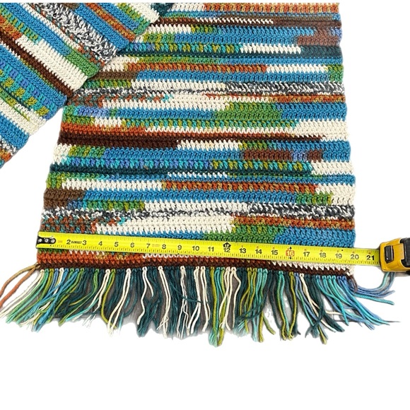 Vintage 70’s Long afghan Shawl Wrap Runner Blanket Fringe Hippie   90” X 20” - Picture 2 of 4